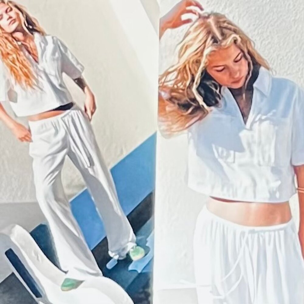 H&M Linen Blend Gauzy Pants in White (XL) New with Tag